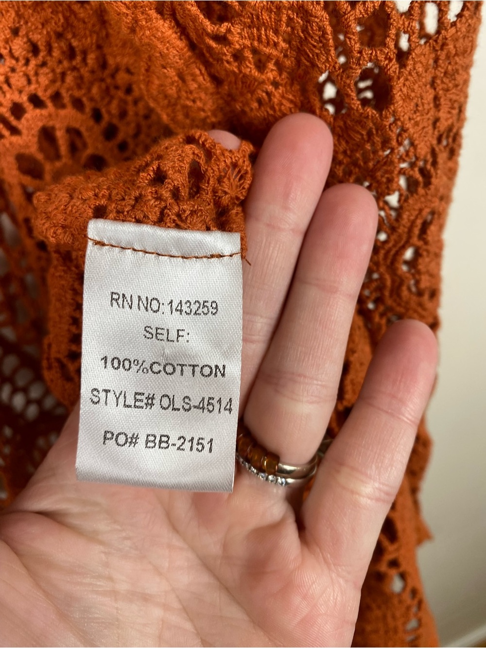 Origami Crochet Open Front Kimono Cardigan — Rust Orange - Picture 4 of 4